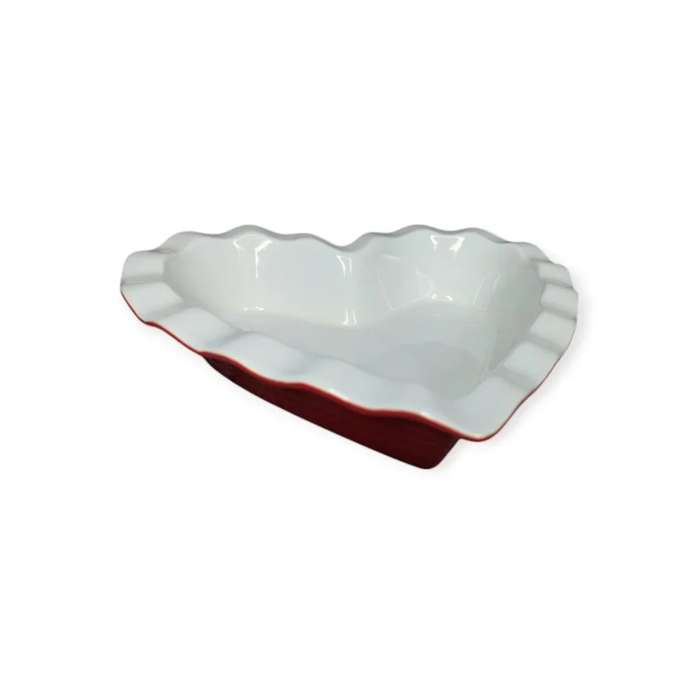 Crate & Barrel Valentines Day Red & White Heart Ruffle Dish Large 395-048 NWT